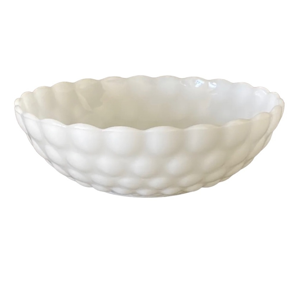 Anchor Hocking Fire King White Milk Glass Bubble Serving Bowl 8.25”